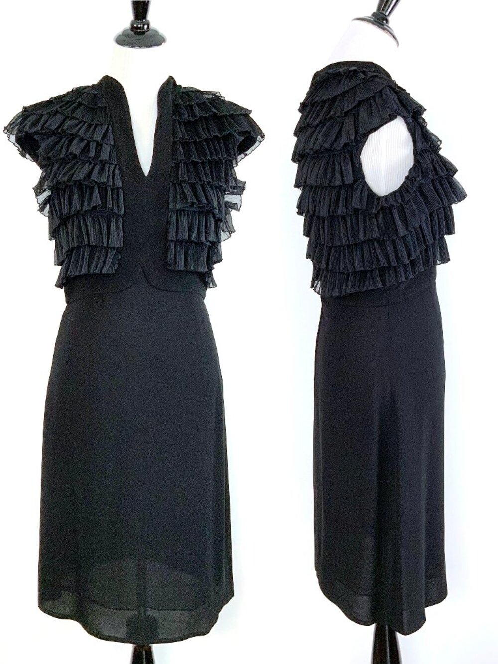 Vintage Badgley Mischka Black Tiered Ruffle Cocktail Party Dress Size 6